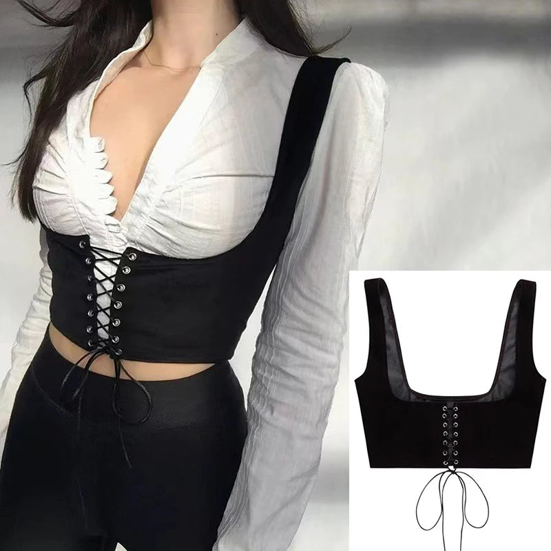 Women Bustier Corset Underbust Lace-Up Suspender Crop Tops Vest Europe And America Waist Bodyshaper Lace Suspender Crop Top New Graphic Embroidered Appliqued