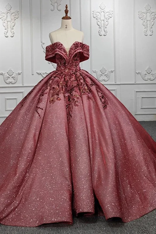 Elegant Burgundy Strapless Party Dresses Sweetheart Appliques Ball Gown Peplum Ruffle Cocktail