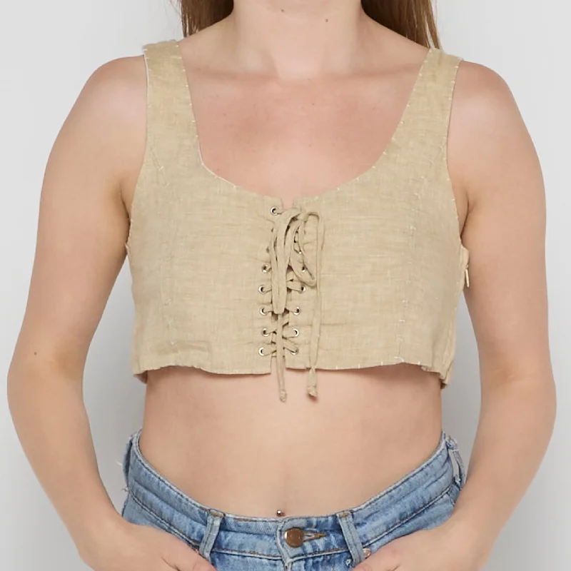 Lace Up Front Crop Top - UK 4 Zippered Front Buttoned Front Snap Front
