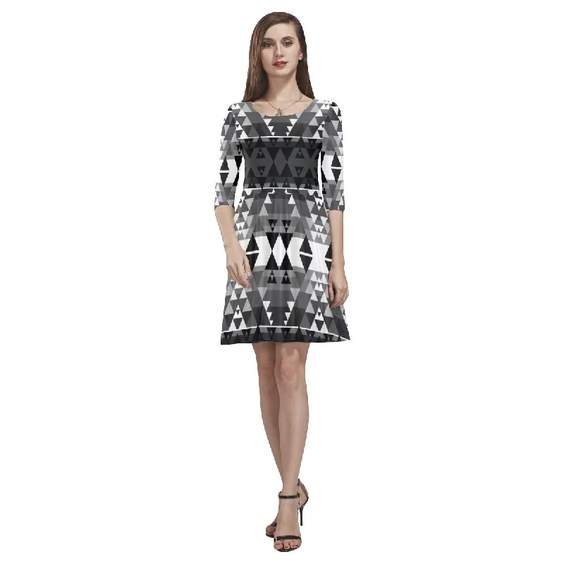 Writing on Stone Black and White Tethys Half-Sleeve Skater Dress Tunics Chic fashionable