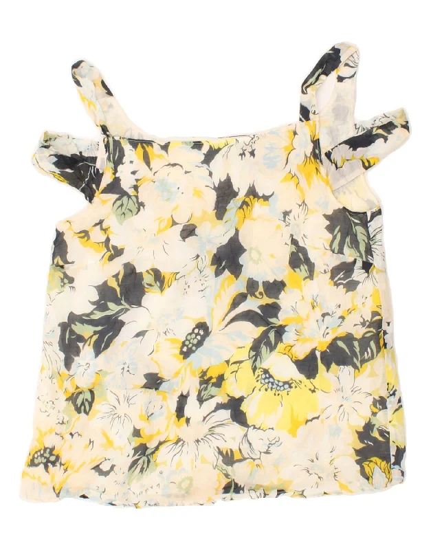 MAX & CO. Womens Crop Top UK 12 Medium Multicoloured Floral Mesh Blend Leather Blend Suede Blend
