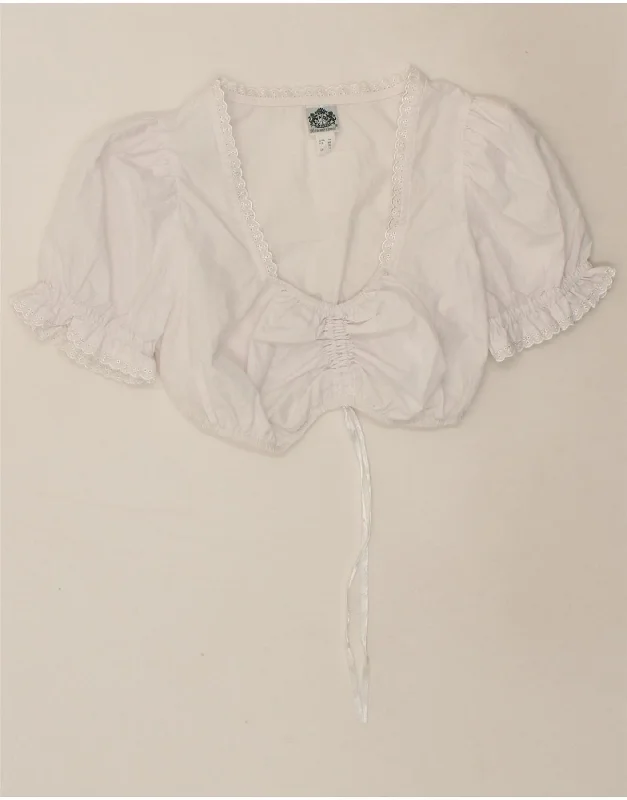 VINTAGE Womens Trachten Crop Top UK 18 XL White Polyester Satin Blend Silk Blend Wool Blend