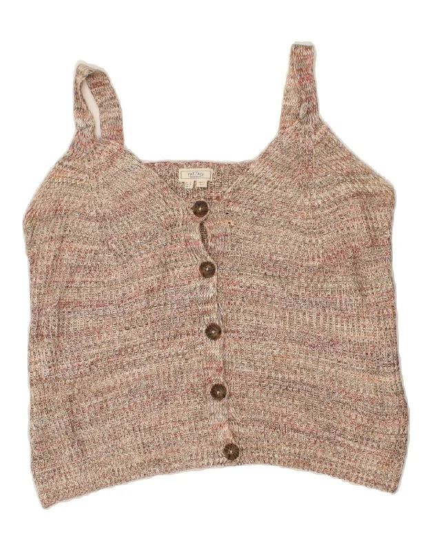FAT FACE Womens Sleeveless Crop Top UK 10 Small Beige Flecked Cotton Lace Blend Ribbed Blend Corduroy Blend