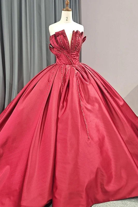Classic Strapless Sequins Ball Gown Pleated Evening Party Dress Tunics Top rated