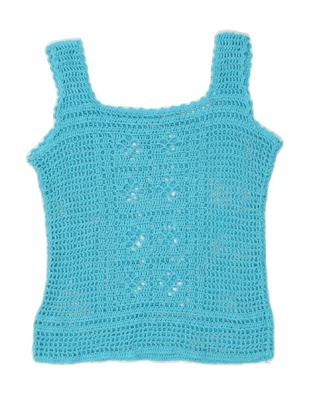 VINTAGE Womens Crochet Crop Top UK 8 Small Blue Rayon Fabric Velvet Fabric Corduroy Fabric