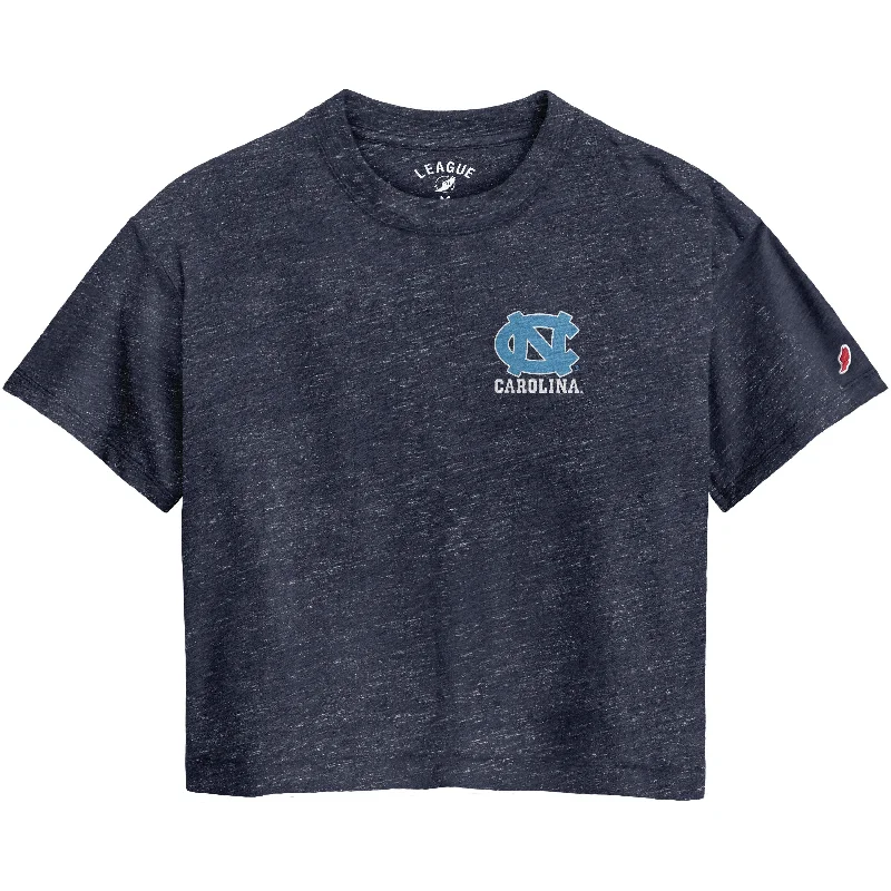 Carolina Tar Heels  Heathered Navy Crop Top with Left Chest Design Print Jacquard Patchwork