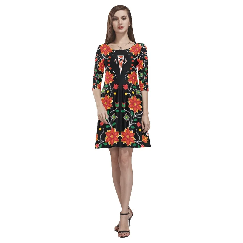 Floral Beadwork Six Bands Tethys Half-Sleeve Skater Dress Tunics Polka dots