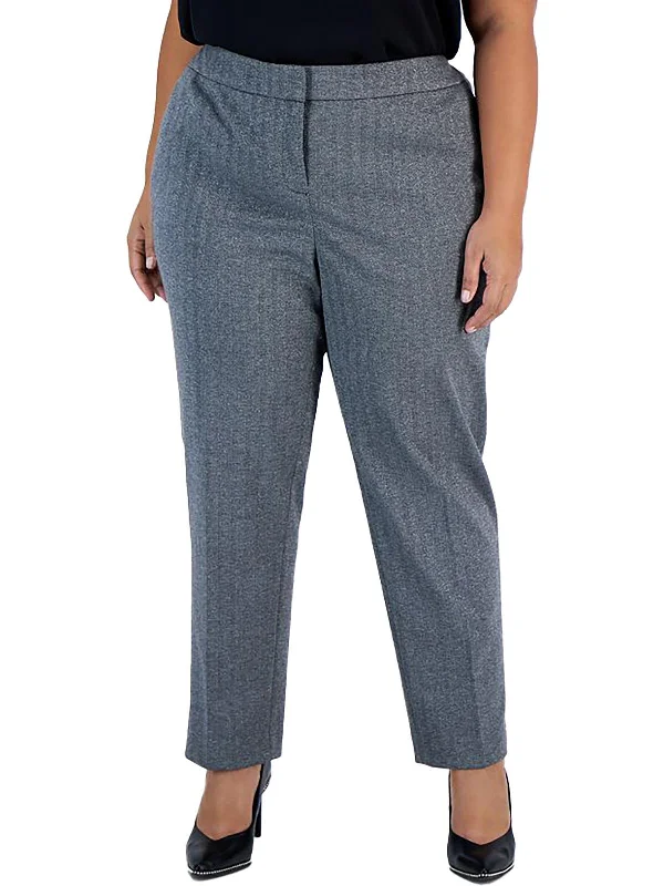 Plus Womens Shimmer Herringbone Dress Pants Trendy Wide-Leg Pants