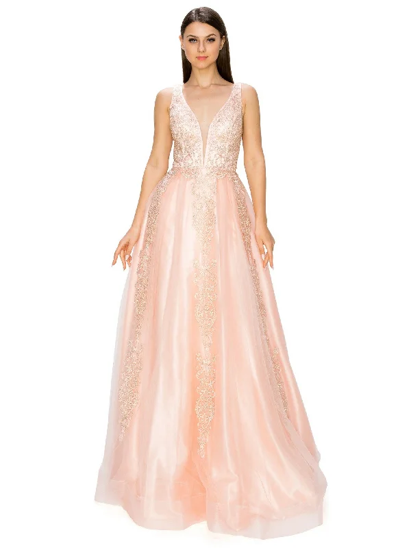 Bliss Golden Coil Lace Studded Illusion Tulle V-Neck Dress for Women, Sizes XS-3XL Tunics Custom made