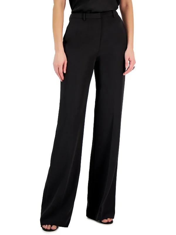 Womens Solid Polyester Flared Pants Slim Fit Casual Pants