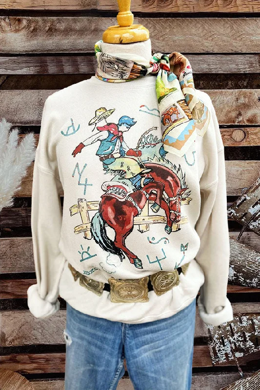 Vintage Western Rodeo Sweatshirt Hoodie with Camouflage Military Edgy