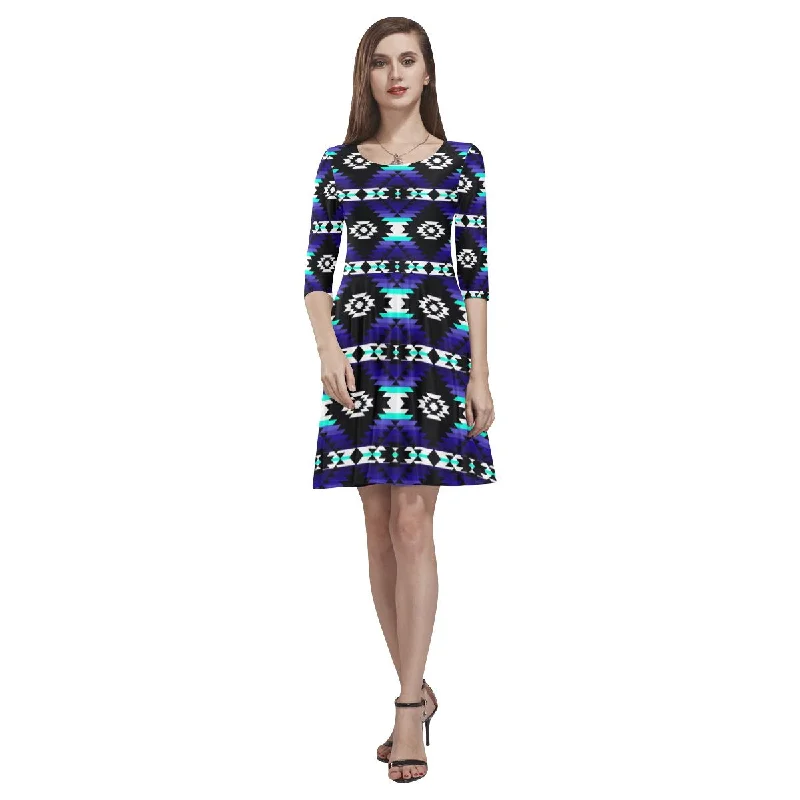 Cree Confederacy Midnight Tethys Half-Sleeve Skater Dress Tunics Luxurious premium