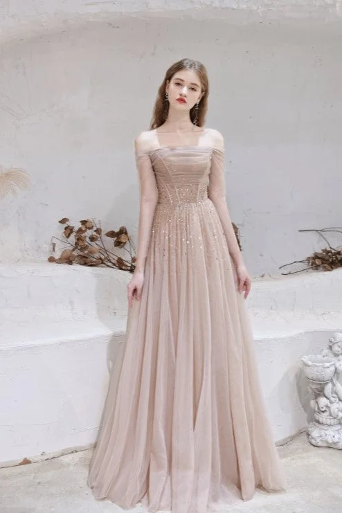 Elegant A Line Nude Pink Prom Dresses Lace Up Party Dresses Tunics Custom made