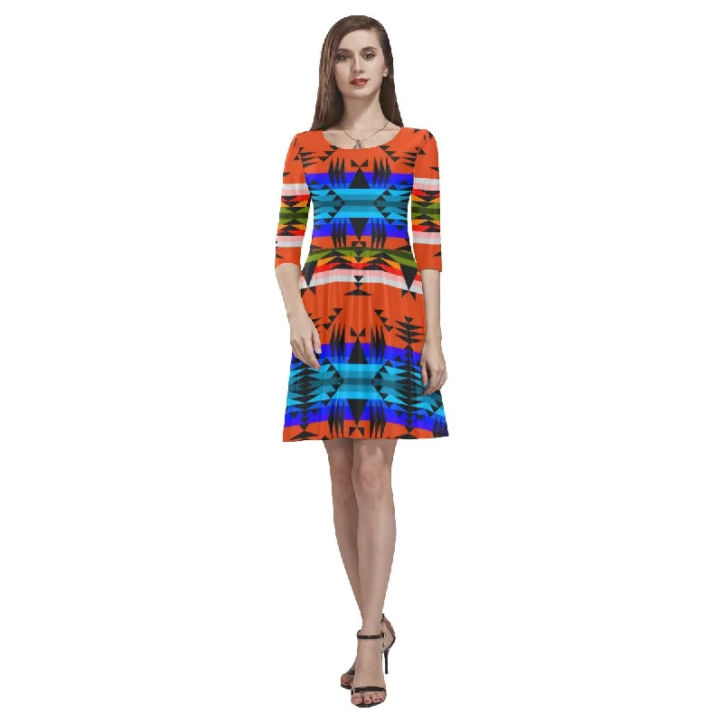 Between the Mountains Orange Tethys Half-Sleeve Skater Dress Tunics Review highly