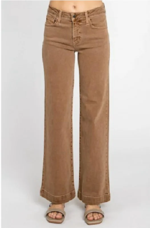 Vintage Wash Pant In Caramel Relaxed High-Waist Trousers