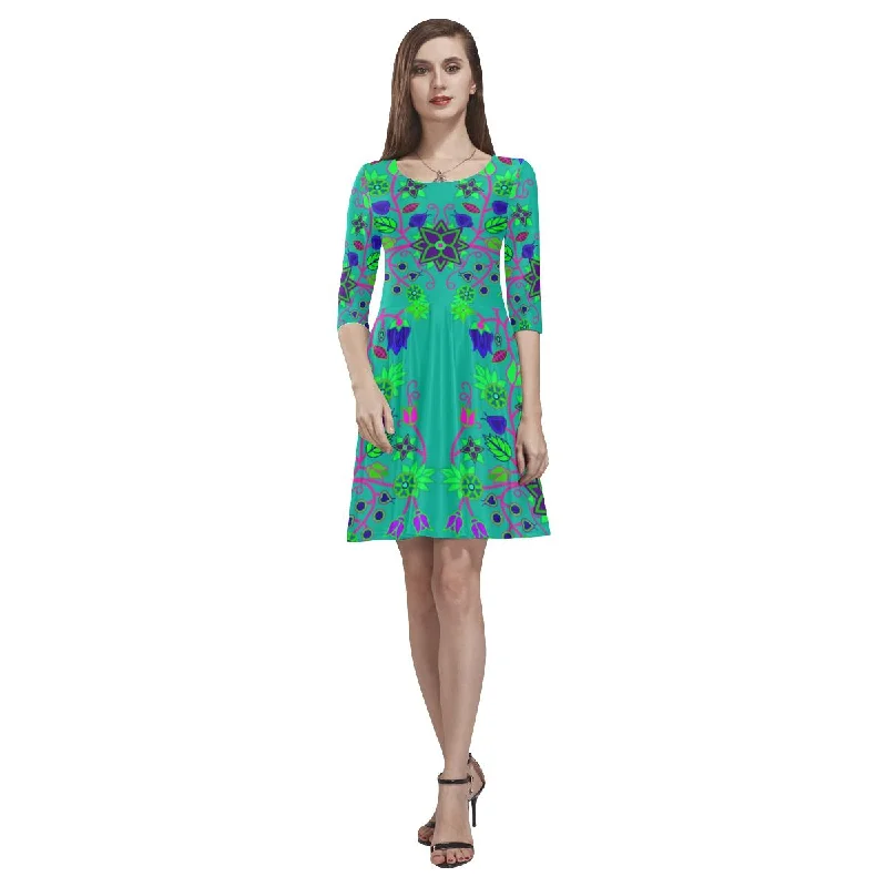 Floral Beadwork Seven Clans Deep Lake Tethys Half-Sleeve Skater Dress Tunics Fashionable chic