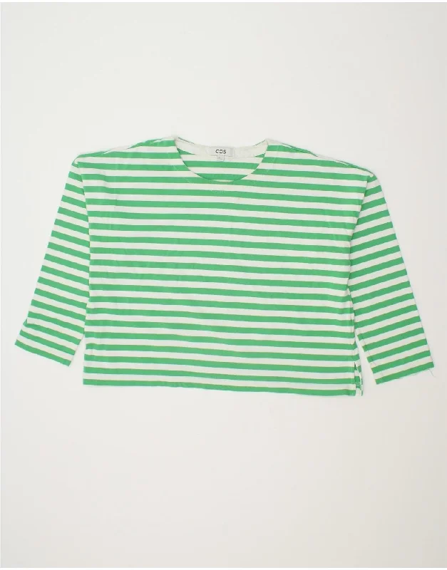 COS Womens Oversized Crop Top Long Sleeve UK 14 Medium Green Striped Terry Blend Velvet Blend Canvas Blend