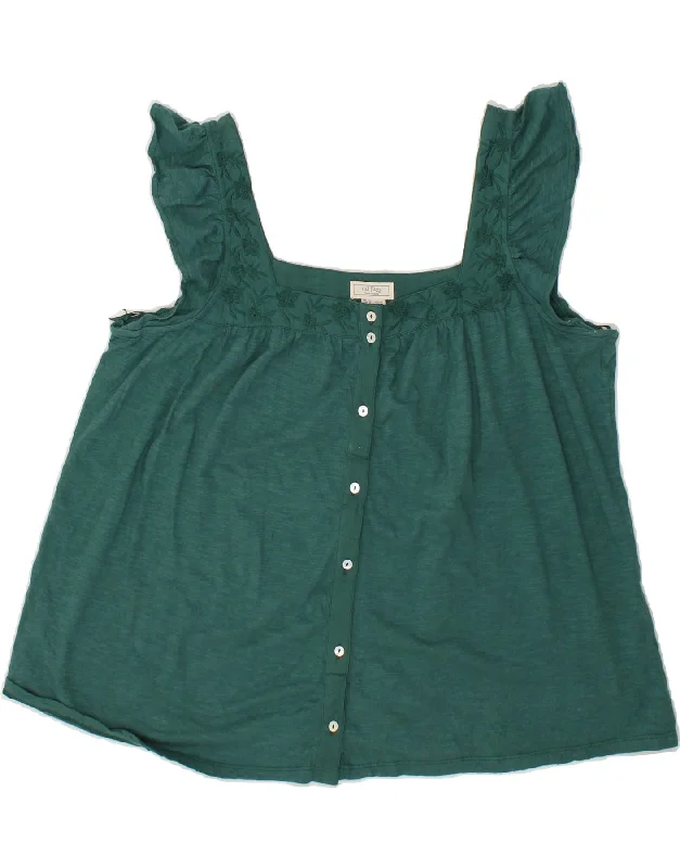 FAT FACE Womens Sleeveless Crop Top UK 14 Large  Green Floral Cotton Rayon Fabric Velvet Fabric Corduroy Fabric