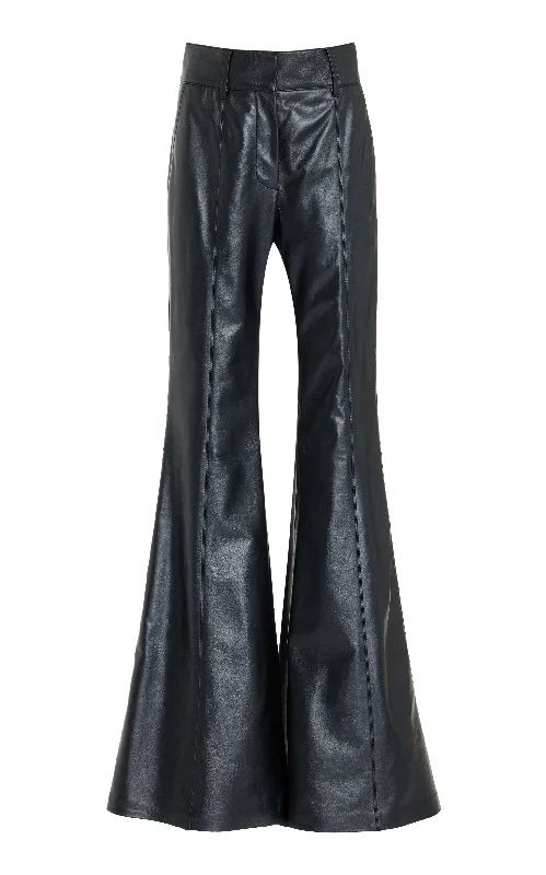 Rhein Pant in Black Metallic Nappa Leather Chic Wool Trousers