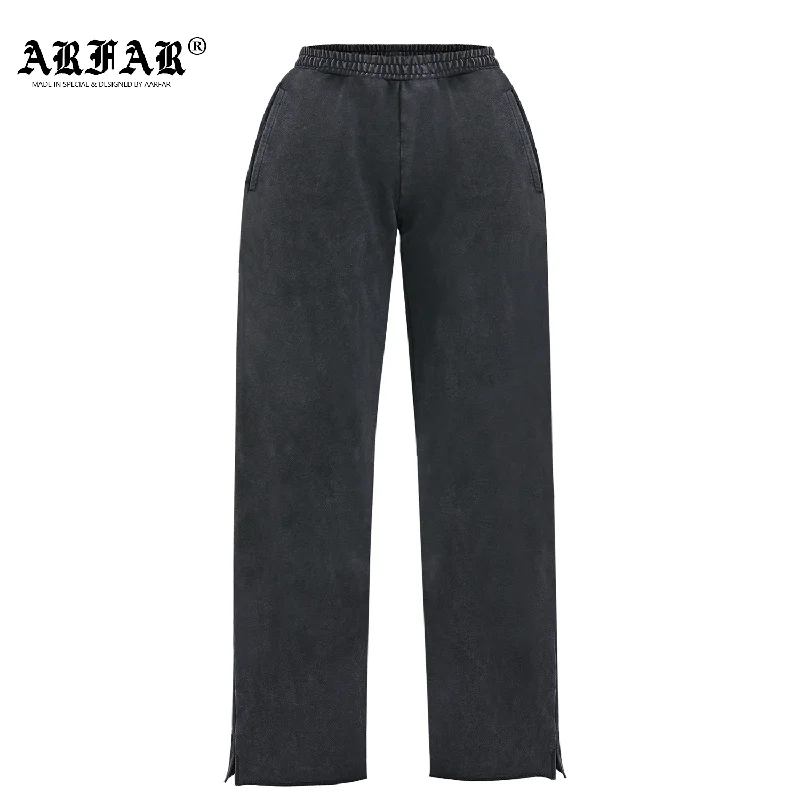 100% Cotton Split Hem Women Acid Washed Black Pants Cozy Jogger Leggings