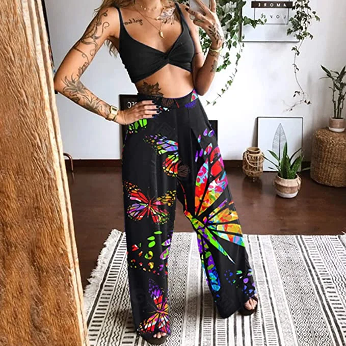 Sexy Boho 2 Piece Bandeau Top & Pant Set Warm Wool Trousers