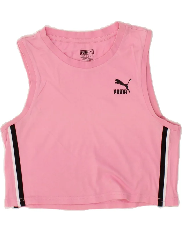 PUMA Womens Sleeveless Crop Top UK 8 Small Pink Polka Dot Checkered Tartan