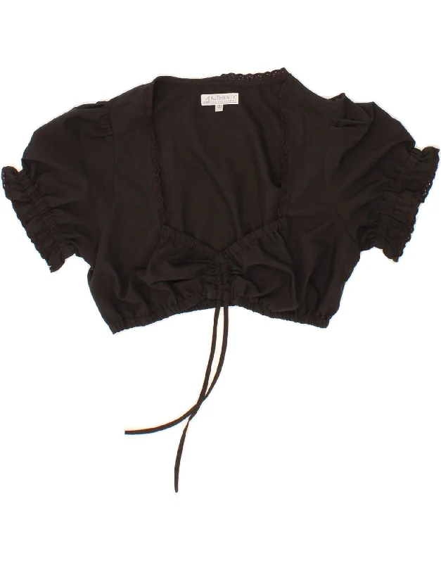 VINTAGE Womens Crop Top IT 40 Small Black Denim Fabric Leather Fabric Suede Fabric