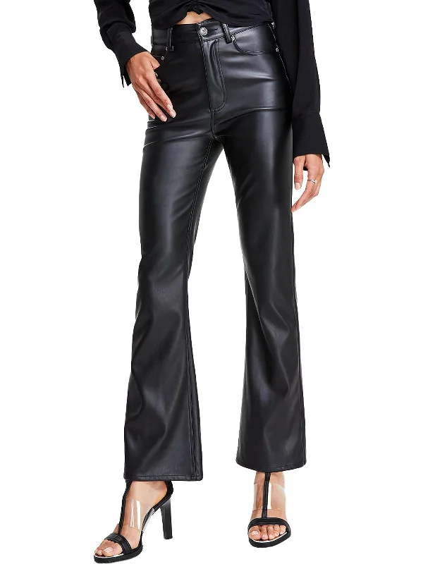 Womens Faux Leather High Rise Bootcut Pants Chic Slim Fit Pants