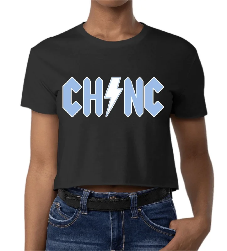 Chapel Hill North Carolina Rock Font Crop Top in Black Collared Crop Top Boat Neck A-Line