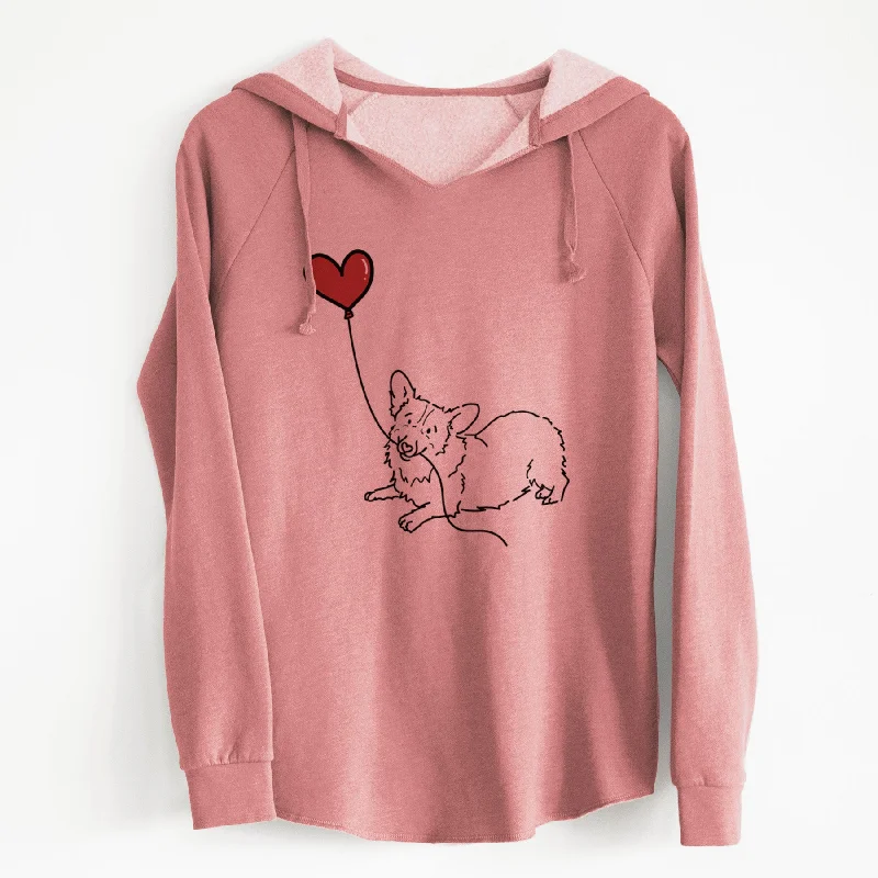 Corgi Heart String - Cali Wave Hooded Sweatshirt Hoodie with Ribbed Hem Stretchable Secure