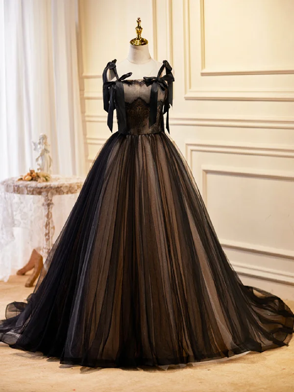 Black Tulle Lace Long Prom Dress, Black Evening Party Dress Tunics Chic elegant