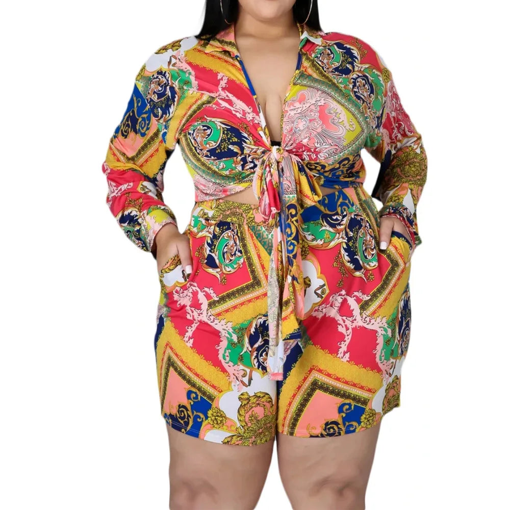 Crop Top and Shorts Beaded Sequined Faux Fur