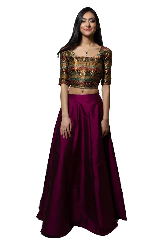 Rent Wine Brocade Crop Top & Skirt Cotton Fabric Linen Fabric Terry Fabric