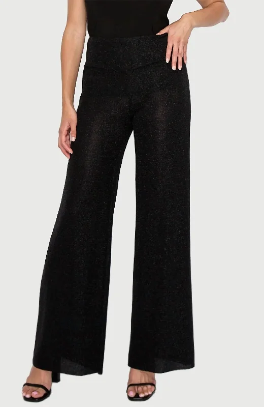 Shimmer Wide Leg Pant In Black Casual Drawstring Pants