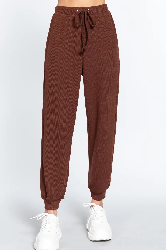 Waist String Detail Hacci Long Pants Comfy Cargo Trousers