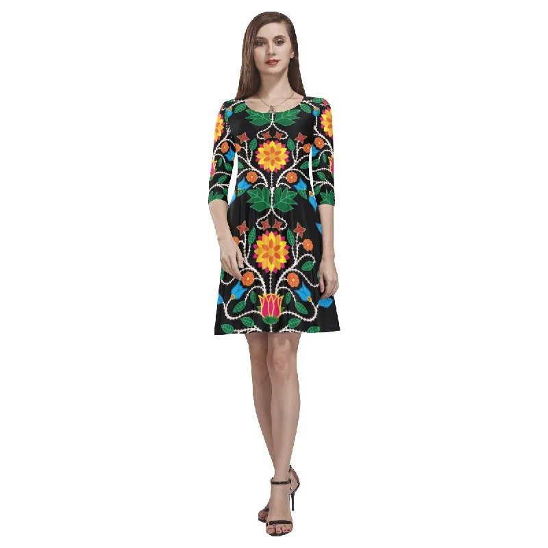 Floral Beadwork Four Clans Tethys Half-Sleeve Skater Dress Floral Print girly