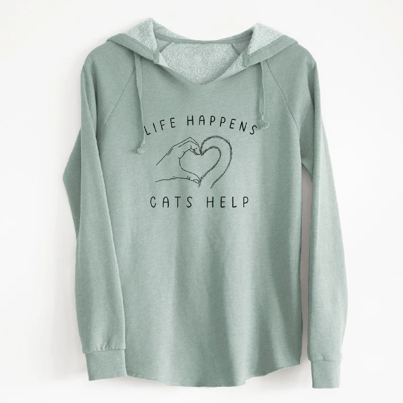 Life Happens Cats Help - Cali Wave Hooded Sweatshirt Hoodie with Contrast Stitching Detailed Premium