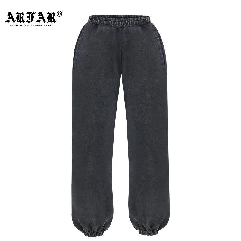 100% Cotton Acid Washed Black Jogger Pants Comfortable Fleece Pants
