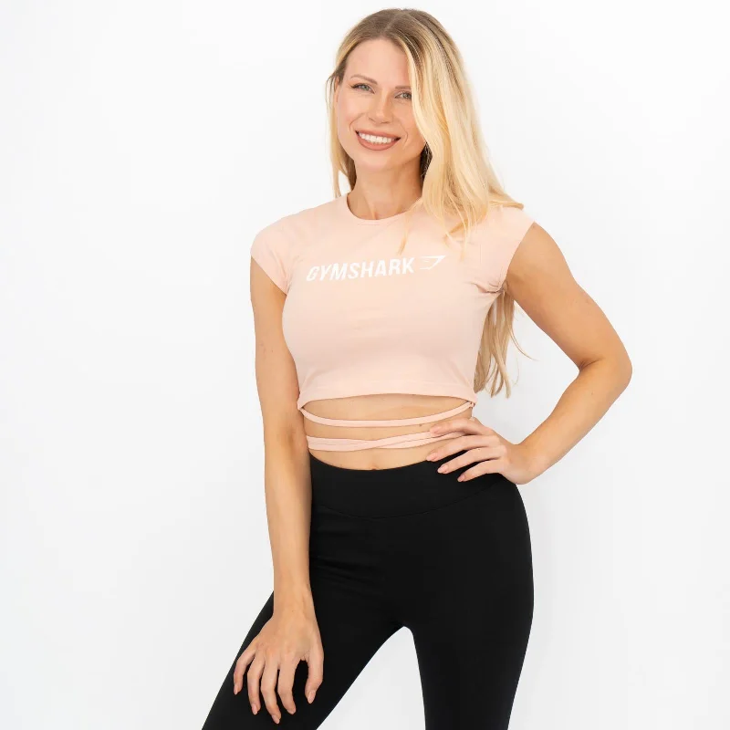 Gymshark Womens Ribbon Capped Sleeve Crop Top Blush Nude Chenille Brocade Lace