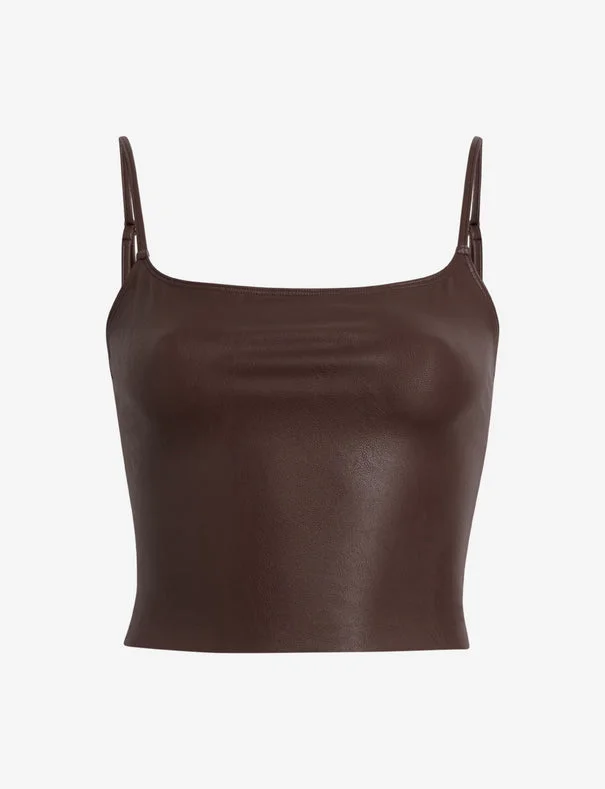 Faux Leather Cami Crop Top Seamless Knitted Crochet