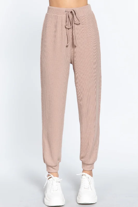 Waist String Detail Hacci Long Pants Modern Skinny Pants