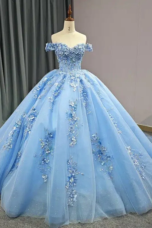 Gorgeous Off-the-shoulder Party Dresses Sweetheart Ball Gown with Pearls And Flower Appliques Tunics Favorite customer