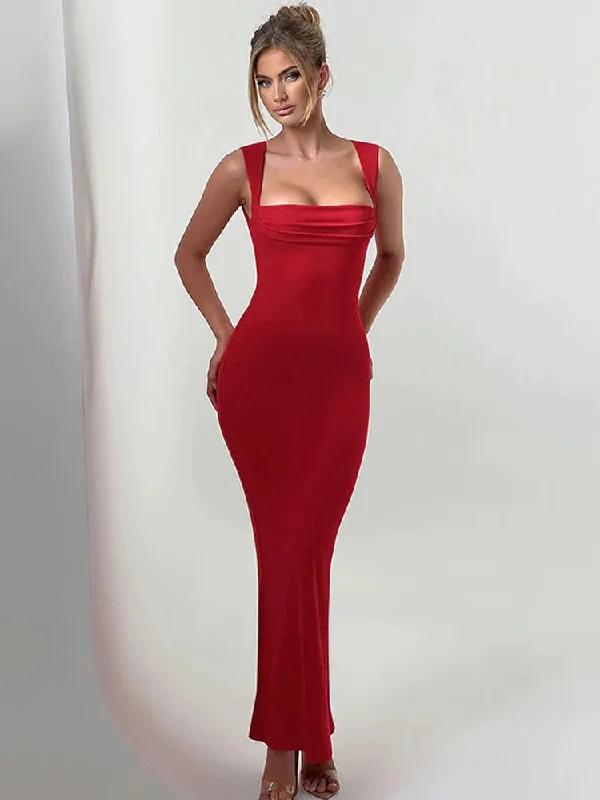 Sleeveless Pleated Maxi Evening Party Dress - Elegant and Sexy Tunics Evening elegant