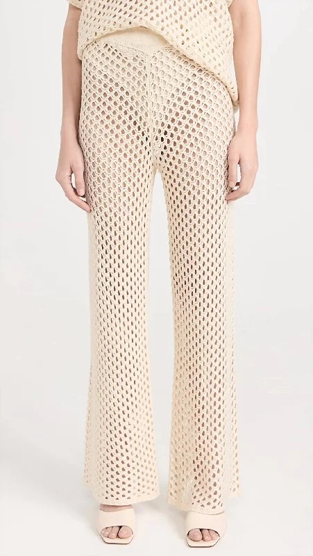 Balmy Crochet Knit Pants In Cream Comfy Zip-Up Pants