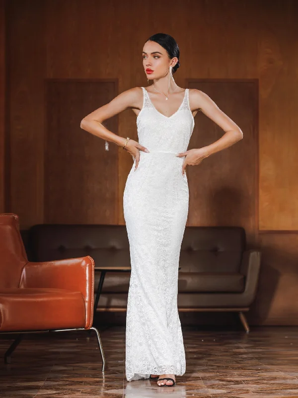 KittenAlarm - Women Lace Halter V Neck Sexy Evening Party Dress Tunics Chinos classic