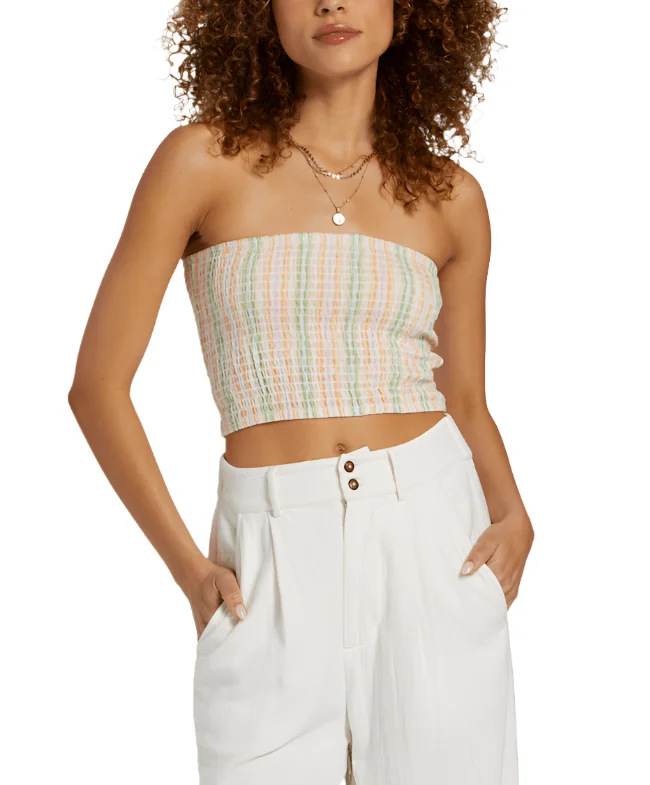 Billabong Womens Keep It Simple Smocked Crop Top Thin Crop Top Open Front Quick Dry
