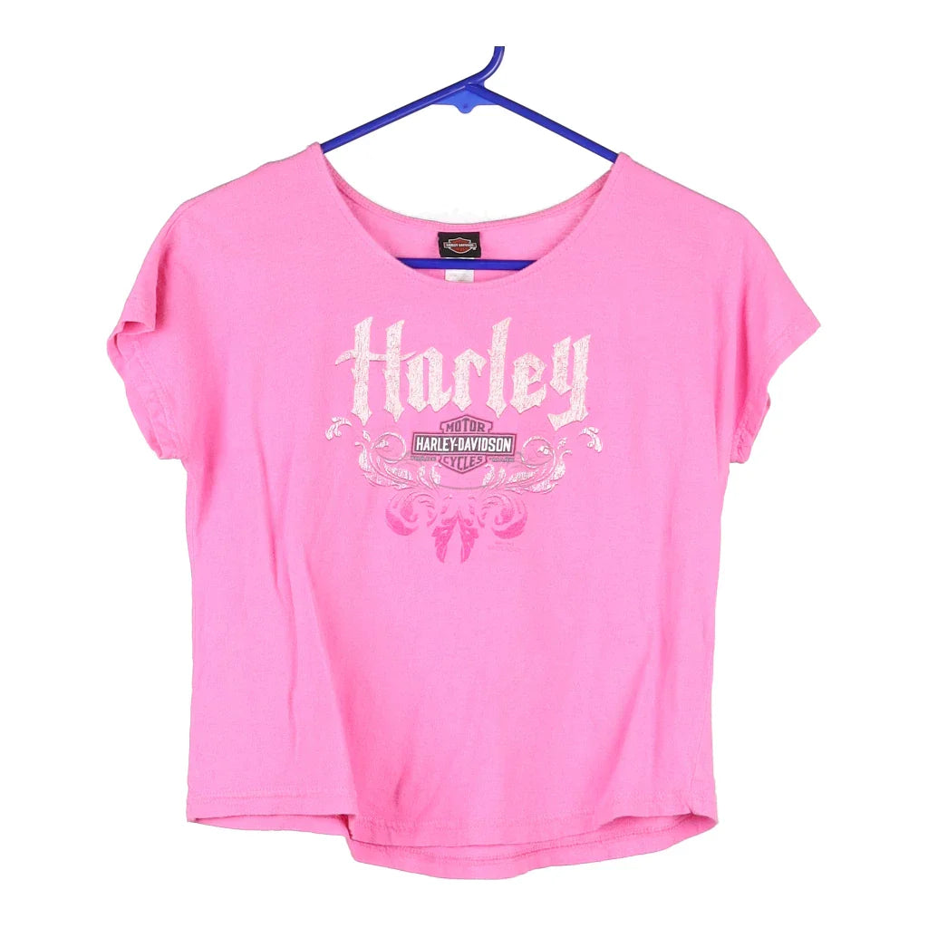 Des Moines, Iowa Harley Davidson Crop Top - Large Pink Cotton Houndstooth Herringbone Solid