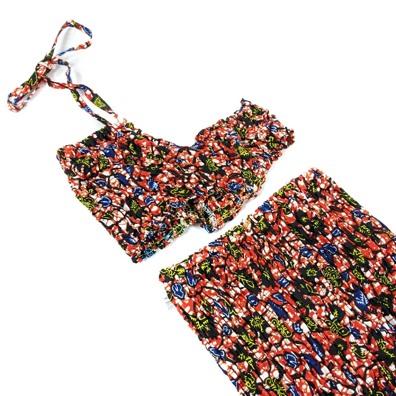 Smoked 2pc Crop top & Skirt Set Collared Crew Neck Turtle Neck