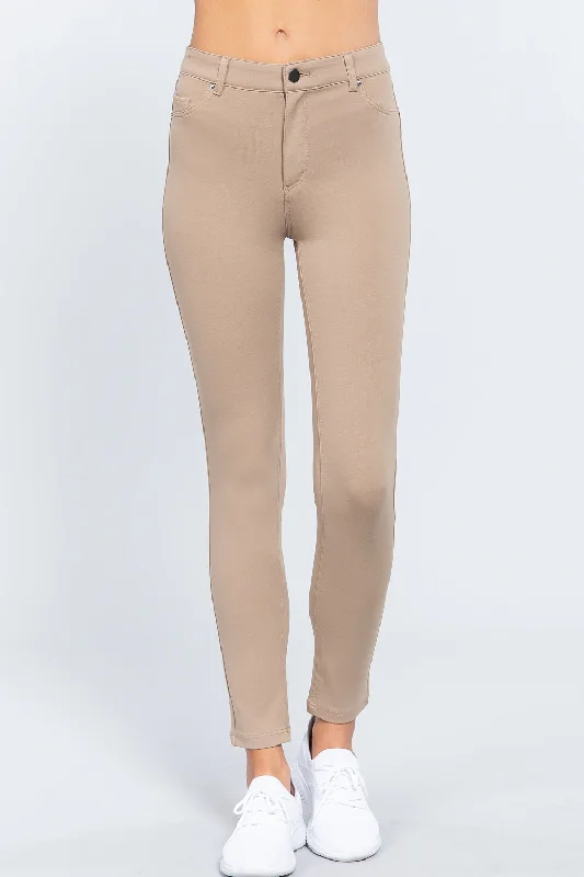 5-pockets Shape Skinny Ponte Mid-rise Pants Soft Stretch Leggings