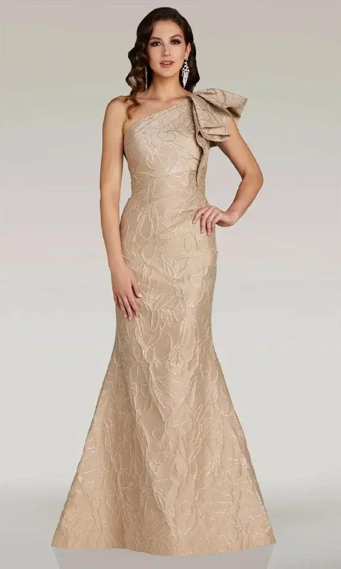 Gia Franco 12375 - Flutter Sleeve Embossed Evening Dress Turtleneck Neckline Stylish